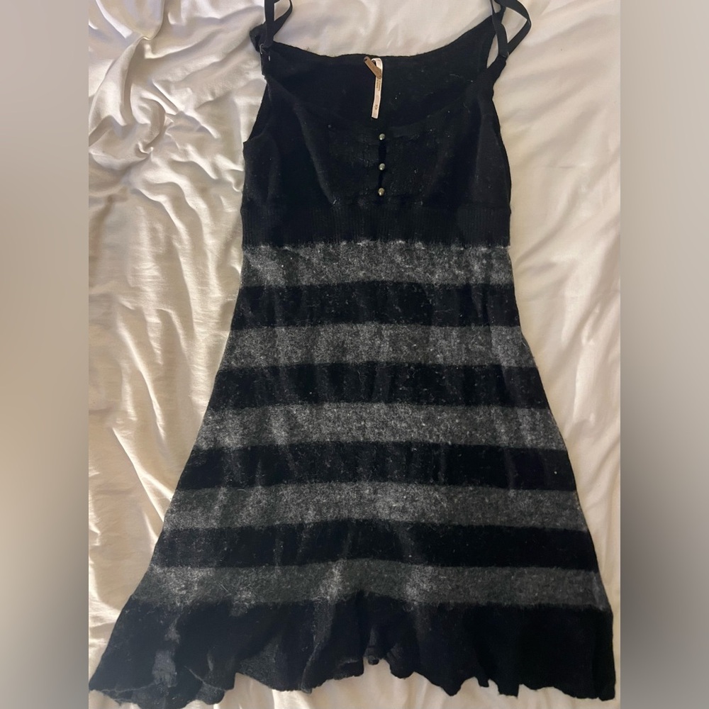Free People Striped Mini Dress in Black and Gray